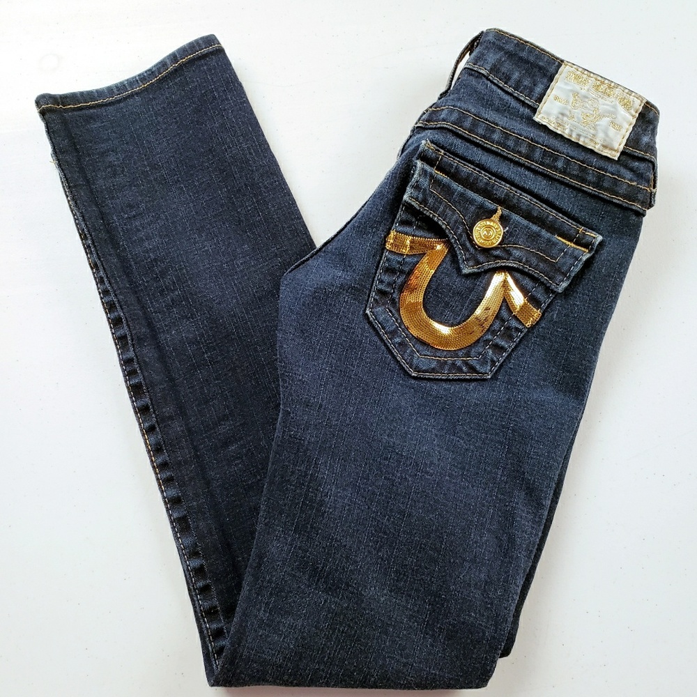 True Religion Billy gold pocket jeans sz 24